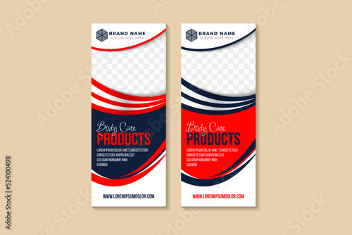 Body care products Business Roll Up Banner flat design template ,Abstract Geometric vertical layout banners, Vector illustration set, presentation brochure flyer. space for photo collage and text