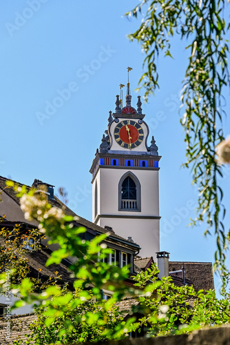 Aarau, Stadtkirche, Kirche, Kirchturm, Altstadt, Altstadthäuser, Stadt, Aare, Fluss, Sommer, Sommertag, Aargau, Schweiz photo