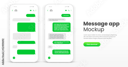 Message smartphone template. Mobile chatting sms app template bubbles. Message bubbles chat on smartphone icons. Phone chatting sms template bubbles. Isolated smartphone m