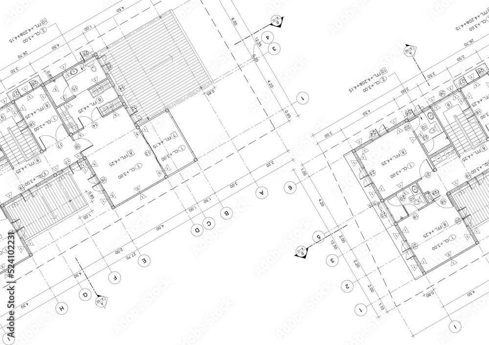 Floor plan designed building on the drawing. Floor plan designed building on the drawing.
