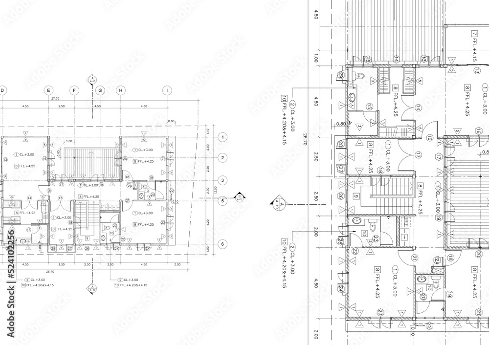 Floor plan designed building on the drawing. Floor plan designed building on the drawing.