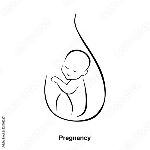 Healthcare linear medical pregnancy icon. Vector abstract illustration of fetus in utero symbol. Logo template for genecology, obstetrics, human reprodaction or artificial insemination