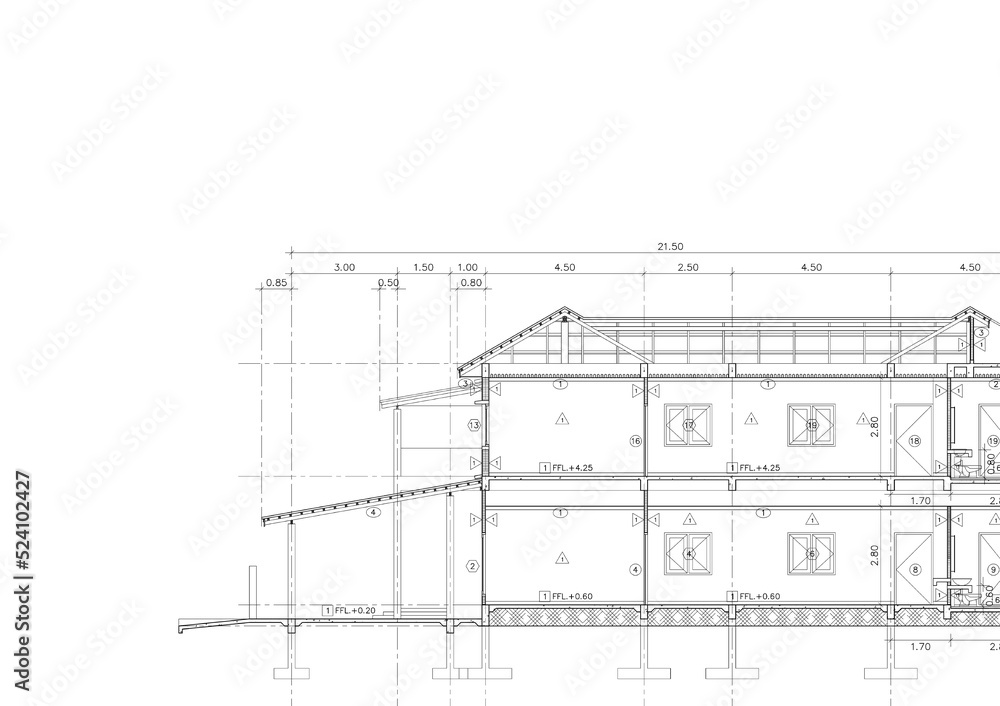 Floor plan designed building on the drawing. Floor plan designed building on the drawing.