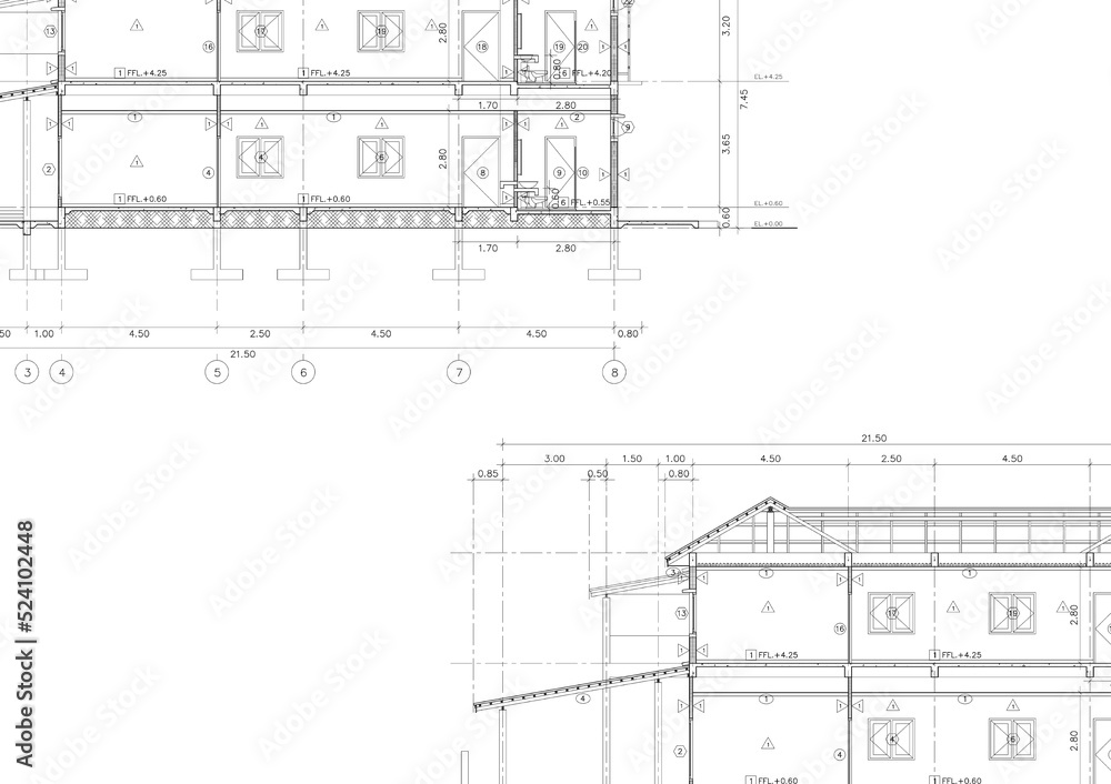 Floor plan designed building on the drawing. Floor plan designed building on the drawing.