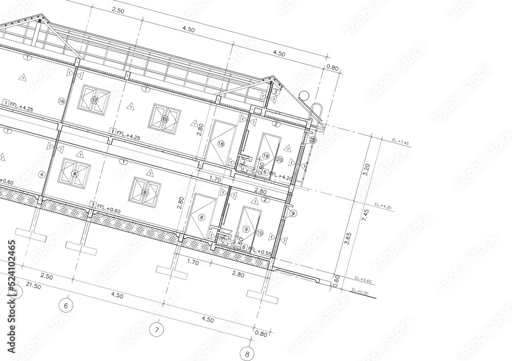 Floor plan designed building on the drawing. Floor plan designed building on the drawing.