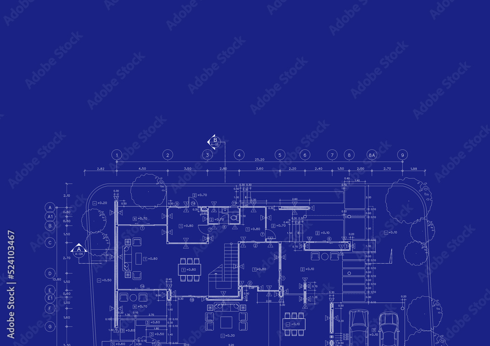 Floor plan designed building on the drawing. Floor plan designed building on the drawing.