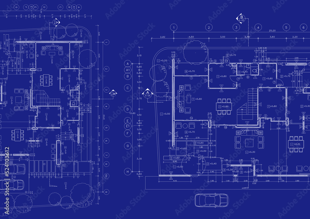 Floor plan designed building on the drawing. Floor plan designed building on the drawing.