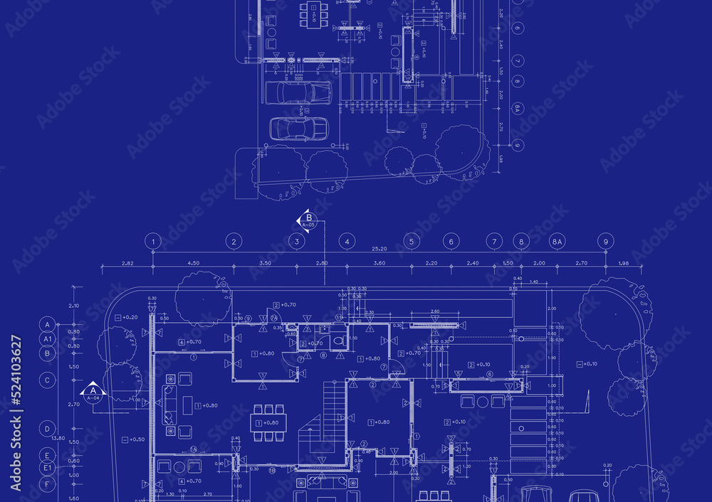 Floor plan designed building on the drawing. Floor plan designed building on the drawing.