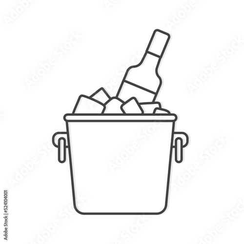 ice bucket with alcohol bottle line icon- vector illustration