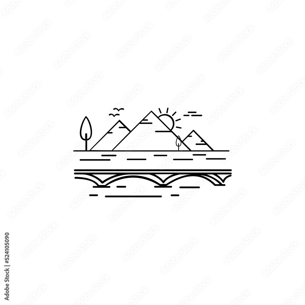 travel logo. Mountain Peak Hill logo design inspiration with line art style