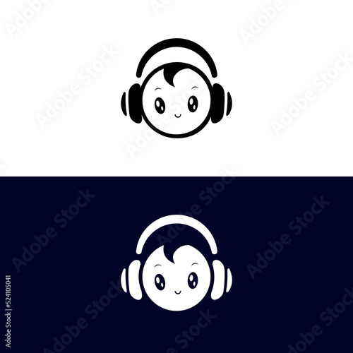 Cute cartoon Baby with headphones