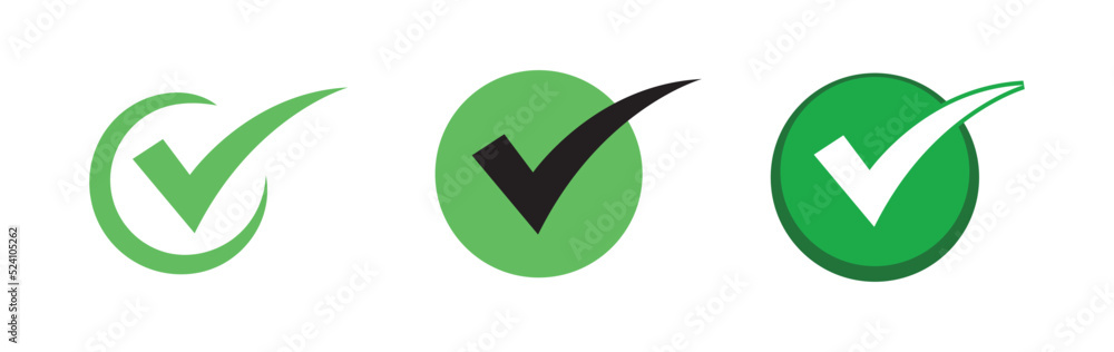 Check mark icons. Green checklist tick symbol. Approved and positive symbol. Check mark icons. Green checklist tick symbol. Approved and positive symbol.