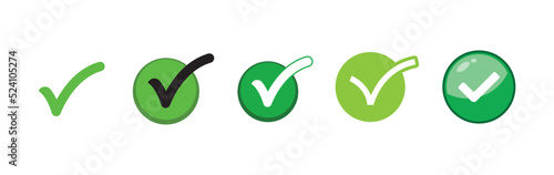 Check mark icons. Green checklist tick symbol. Approved and positive symbol.