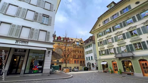 The city walk - Weinmarkt, Kornamrkt, Reuss, Kappelbrucke, Lucerne, Switzerland photo