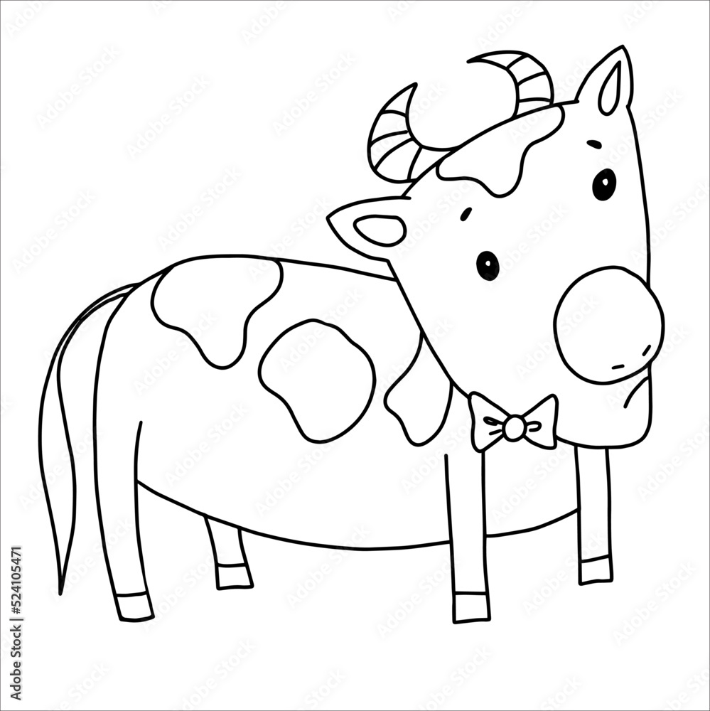 a cartoon-style cow hand-drawn, black-and-white coloring book, contour drawing for design, cute cow character, isolated illustration on a white background a cartoon-style cow hand-drawn, black-and-white coloring book, contour drawing for design, cute cow character, isolated illustration on a white background