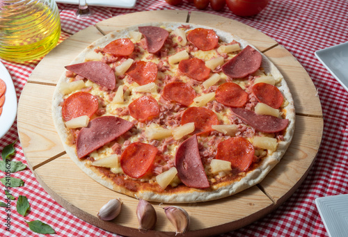 pizza with salami and pepperoni
