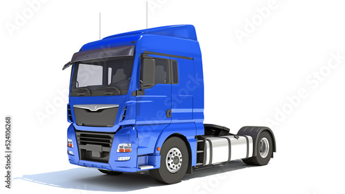 Blue Semi Truck 3D rendering on white background