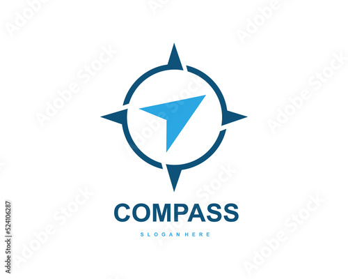 Compass logo design is a circle shape in the middle of an arrow. Minimalist and modern vector illustration design suitable for business and brands
