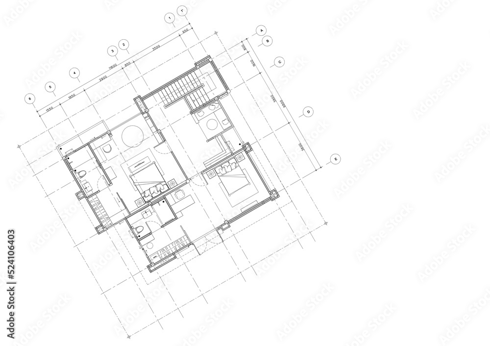 Floor plan designed building on the drawing.
Floor plan designed building on the drawing.
