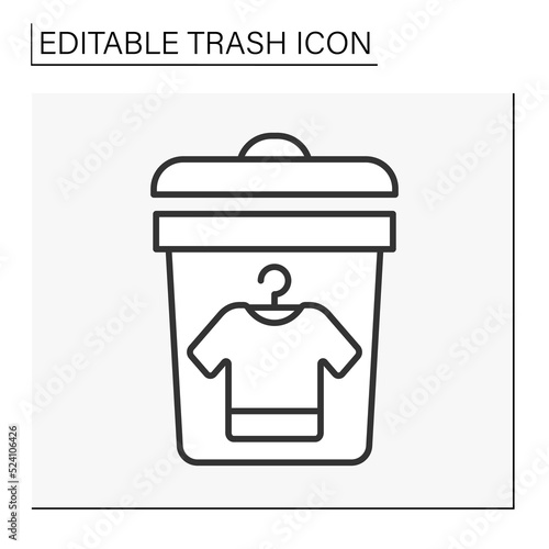 Utilization line icon. Waste sorting. Put clothing into the bin. Secondhand. Reusable shirt. Ecology.Trash concept. Isolated vector illustration. Editable stroke