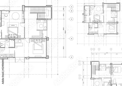 Floor plan designed building on the drawing. 