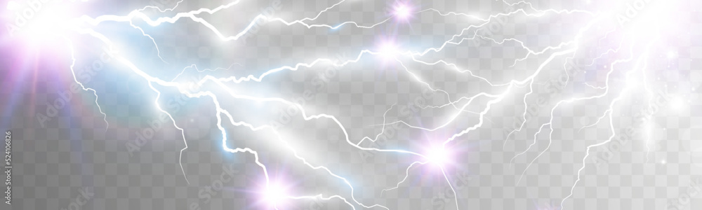 Vector image of realistic lightning. Flash of thunder on a transparent background. Vector image of realistic lightning. Flash of thunder on a transparent background.