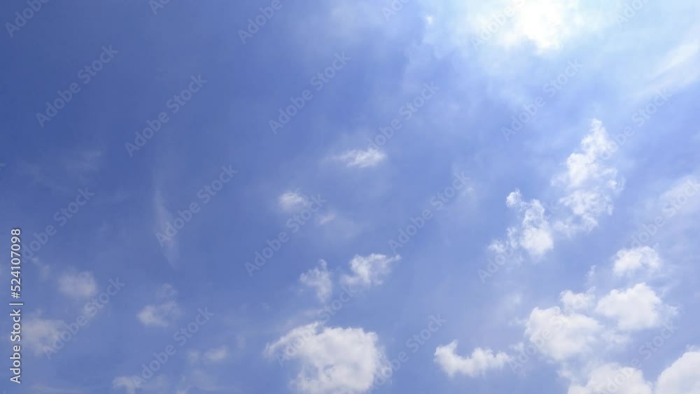 Clear Blue Sky With White Fluffy Clouds. Nature Background. Time Lapse Video, timelapse cloudscape high in the air, environment and climate nature clouds moving in soft atmosphere in sunny summer day. Clear Blue Sky With White Fluffy Clouds. Nature Background. Time Lapse Video, timelapse cloudscape high in the air, environment and climate nature clouds moving in soft atmosphere in sunny summer day.