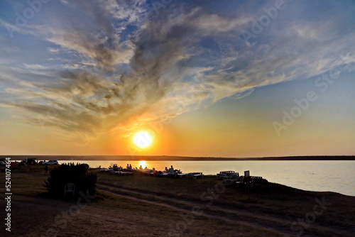 Sunset. Landscape views coastline and water surface of the Tiligul lake. Nature of Ukraine, 2019. 
