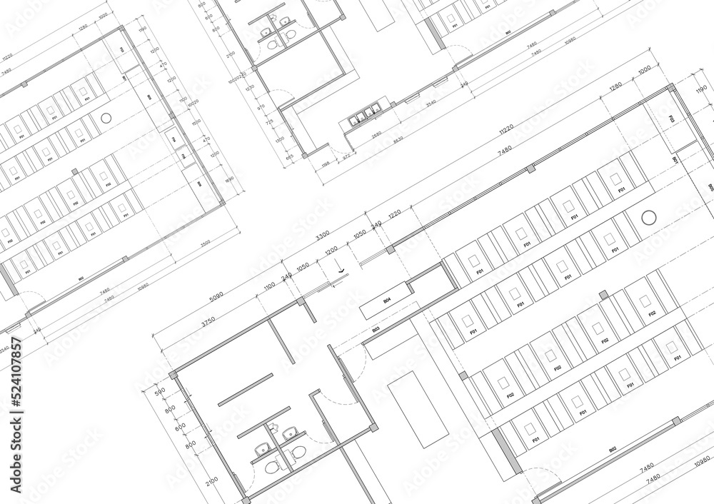 Floor plan designed building on the drawing. Floor plan designed building on the drawing.