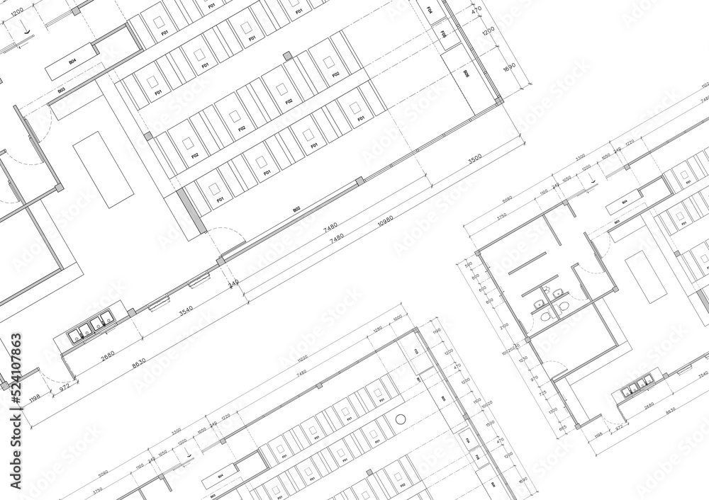 Floor plan designed building on the drawing. Floor plan designed building on the drawing.