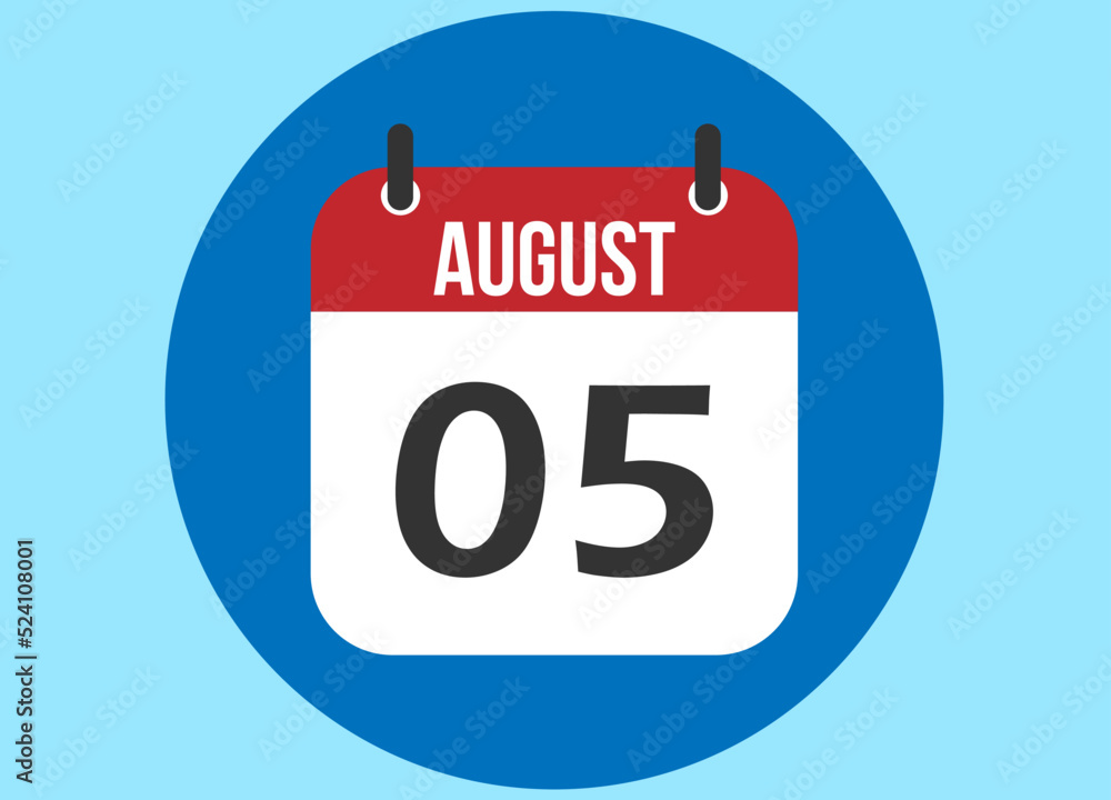 5 August blue calendar vector. Calendar august with circle in background clear. 5 August blue calendar vector. Calendar august with circle in background clear.