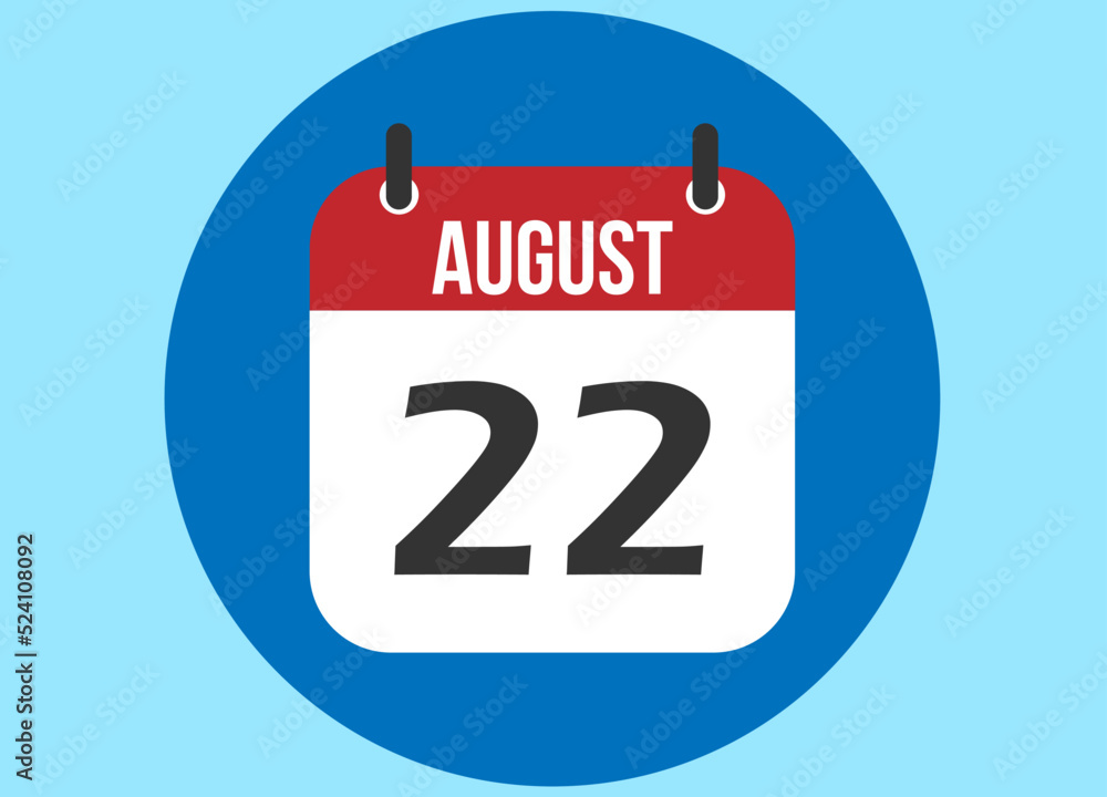 Fototapeta premium 22 August blue calendar vector. Calendar august with circle in background clear.