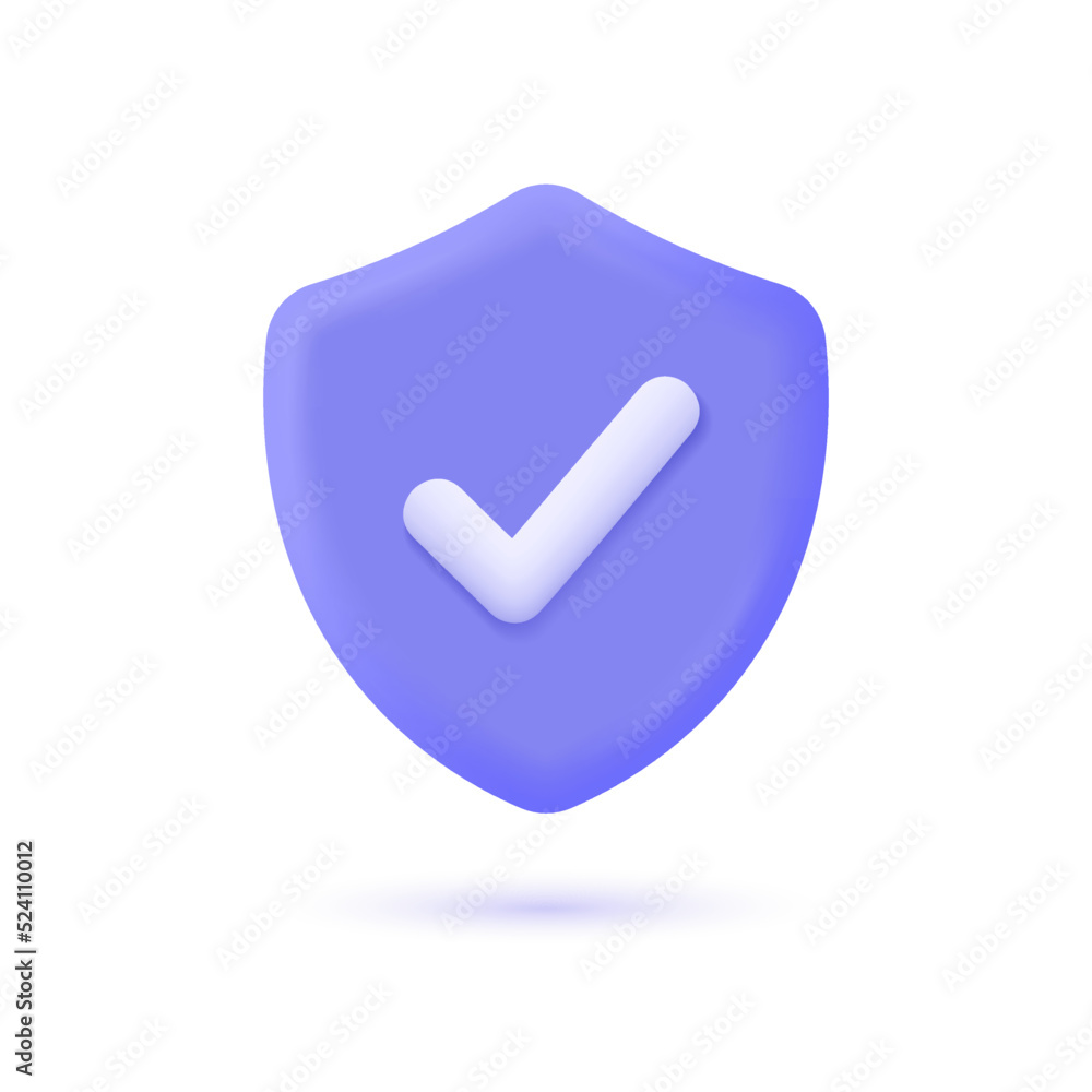 3d shield and check mark icon in minimalistic cartoon style. safety and security concept. vector illustration isolated on white background. 3d shield and check mark icon in minimalistic cartoon style. safety and security concept. vector illustration isolated on white background.