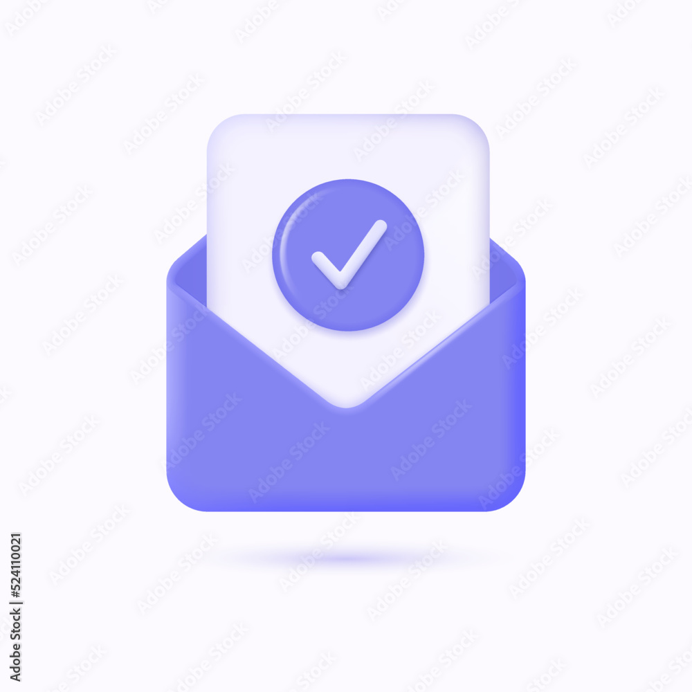 3d mail envelope with a file inside and a check mark icon in a realistic cartoon style. the concept of receiving approvals by email. vector illustration isolated on white background 3d mail envelope with a file inside and a check mark icon in a realistic cartoon style. the concept of receiving approvals by email. vector illustration isolated on white background