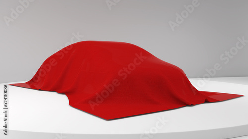 red farbric car cover on white background,red cloth,45 degree viewing angle,3d rendering