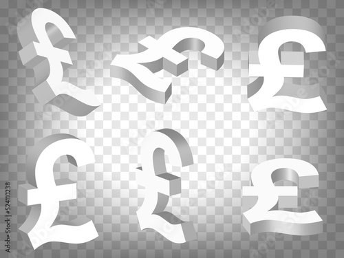 Set of perspective projections 3d Pound Sign model icons on transparent background.  High detailed 3d Pound is United Kingdom.  Abstract concept of graphic elements for your design. EPS 10 photo
