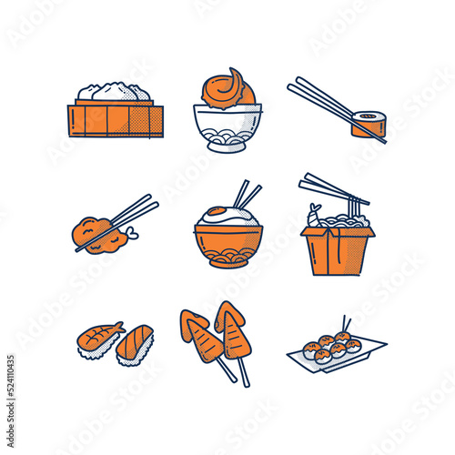 HAND DRAWING WITH HALFTONE COLOUR JAPANESE FOOD LOGO COLLECTION