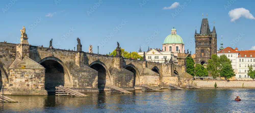 Charles Bridge at sunny day in Prague, Czech Republic.