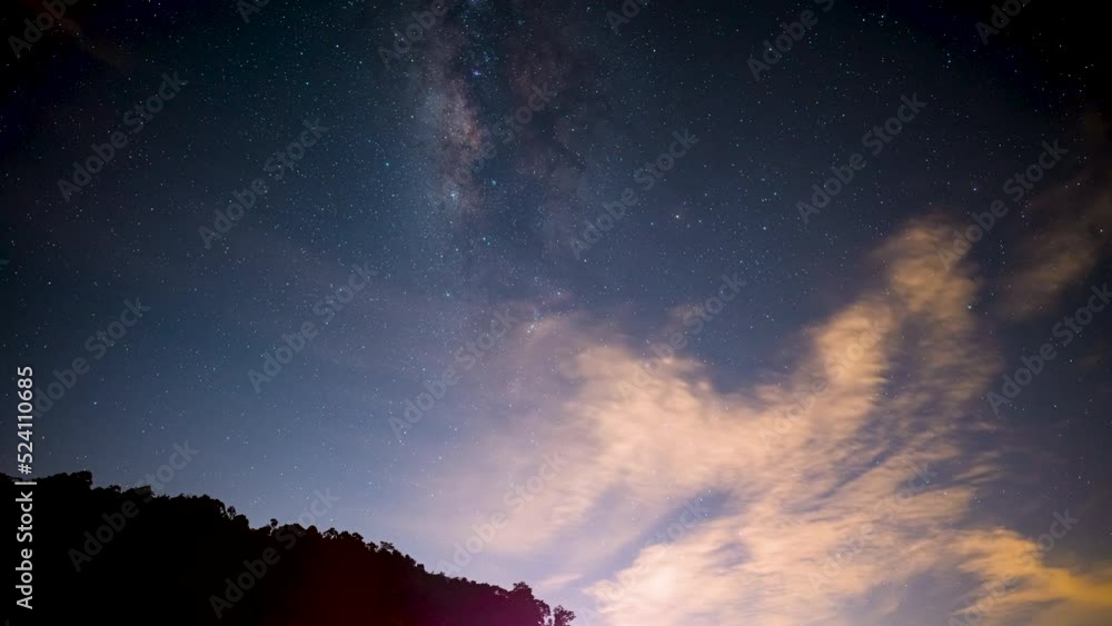 4K time lapse of Starry and cloudy night above mountain. Milky way galaxy stars moving over 4K time lapse of Starry and cloudy night above mountain. Milky way galaxy stars moving over