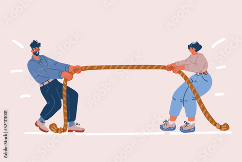 Vector illustration of man and woman play tag and war
