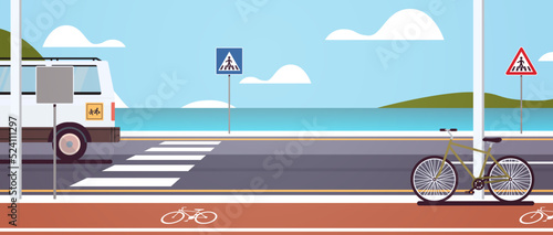 Coastal road and modern style holiday road outdoor travel design flat vector illustration.