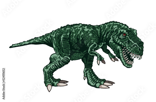 Vector illustration of green tyrannosaurus isolated on white background,vector color element