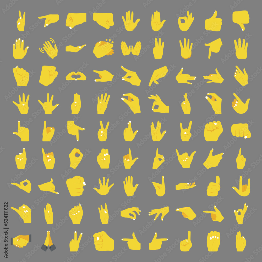 Different human hand positions color icons set for web and mobile design.