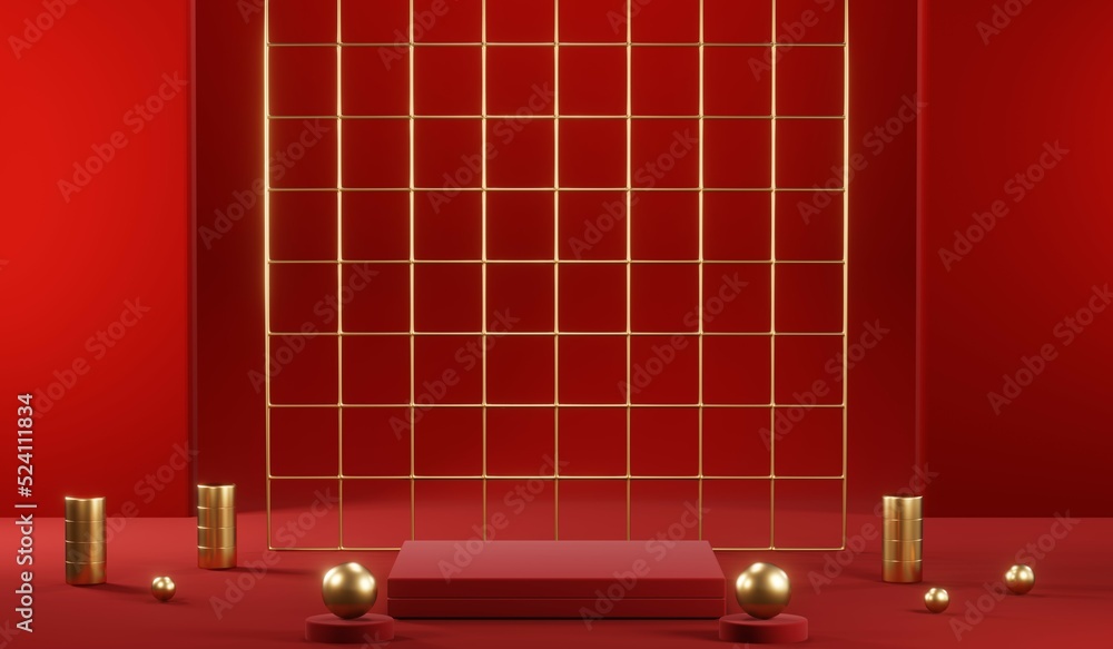 3D rendering of blank product background for cream cosmetics Modern red podium background 3D rendering of blank product background for cream cosmetics Modern red podium background