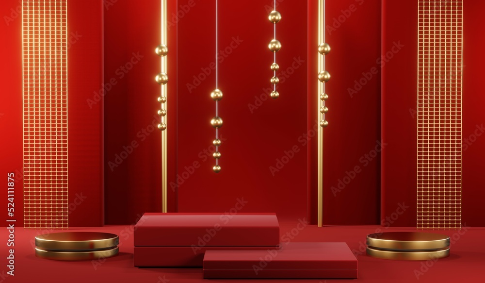 3D rendering of blank product background for cream cosmetics Modern red podium background 3D rendering of blank product background for cream cosmetics Modern red podium background