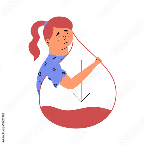 The child suffers from hypoglycemia. A teenager with symptoms of low blood sugar. Vector illustration in flat style