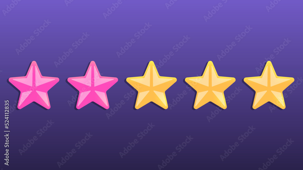 Five stars rating. pink and yellow rank stars. Two red stars Five stars rating. pink and yellow rank stars. Two red stars