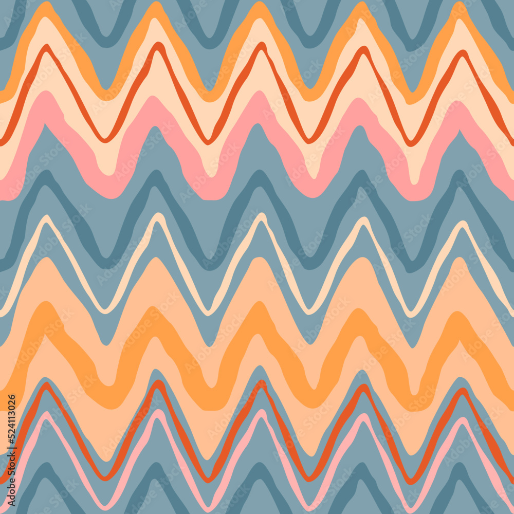 Simple seamless zigzag pattern of rough stripes.Yellow,pastel beige and pink colors on blue.Colorful hand drawn background and texture for printing on fabric and paper.Vector template for design card. Simple seamless zigzag pattern of rough stripes.Yellow,pastel beige and pink colors on blue.Colorful hand drawn background and texture for printing on fabric and paper.Vector template for design card.