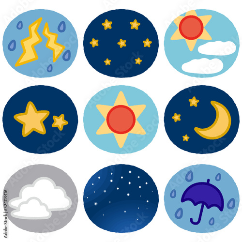 クレヨンタッチのかわいいお天気アイコン / セット
