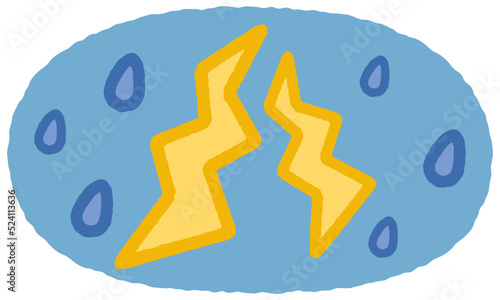 クレヨンタッチのかわいいお天気アイコン / 雷雨 楕円